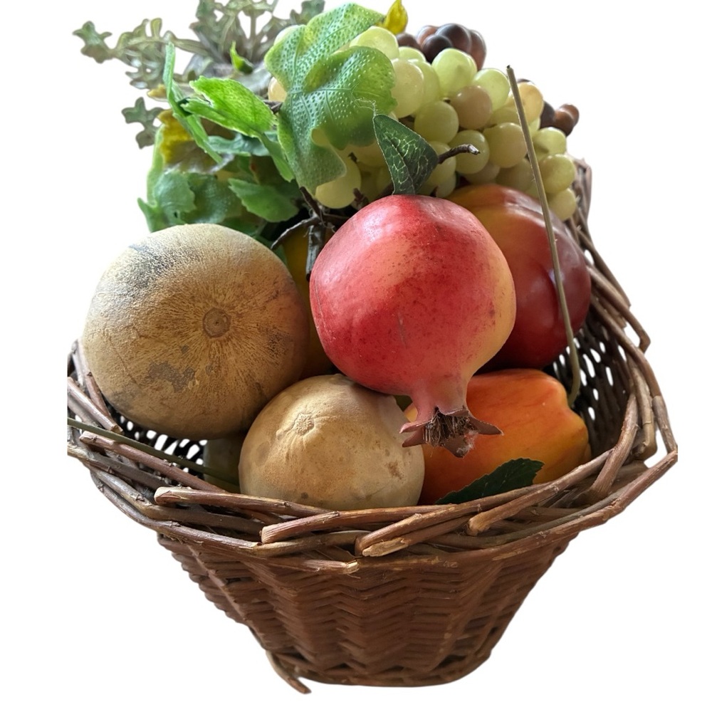 Decorative Fruit Basket with Grapes and Melon All Pieces Listed in Photos Red